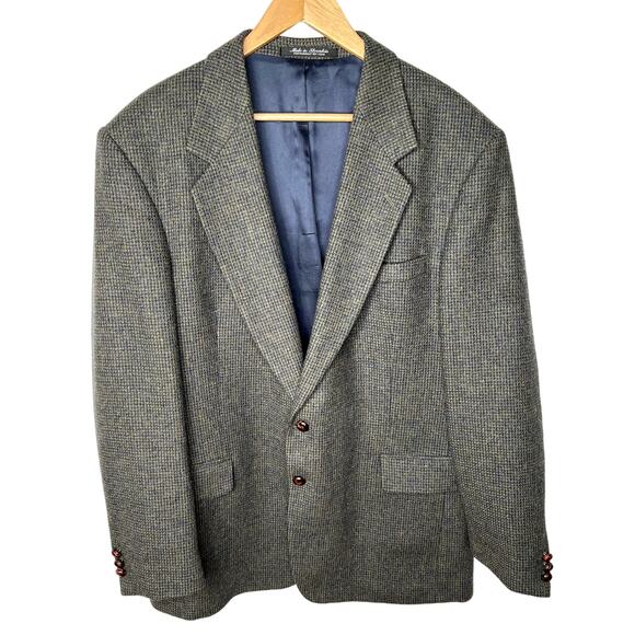 Vintage 70's Robert Stock Men's 44L Big & Tall 100% WOOL Tweed Suit Blazer Gray - Picture 1 of 9